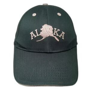 ACE USA Alaska Logo Baseball Cap Green Beige OS Embroidered Cotton Strapback Hat